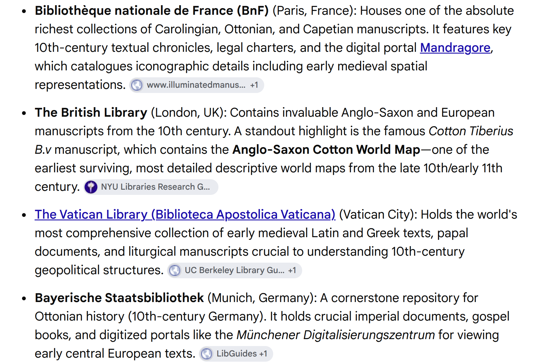 Refined search results listing historical archives
